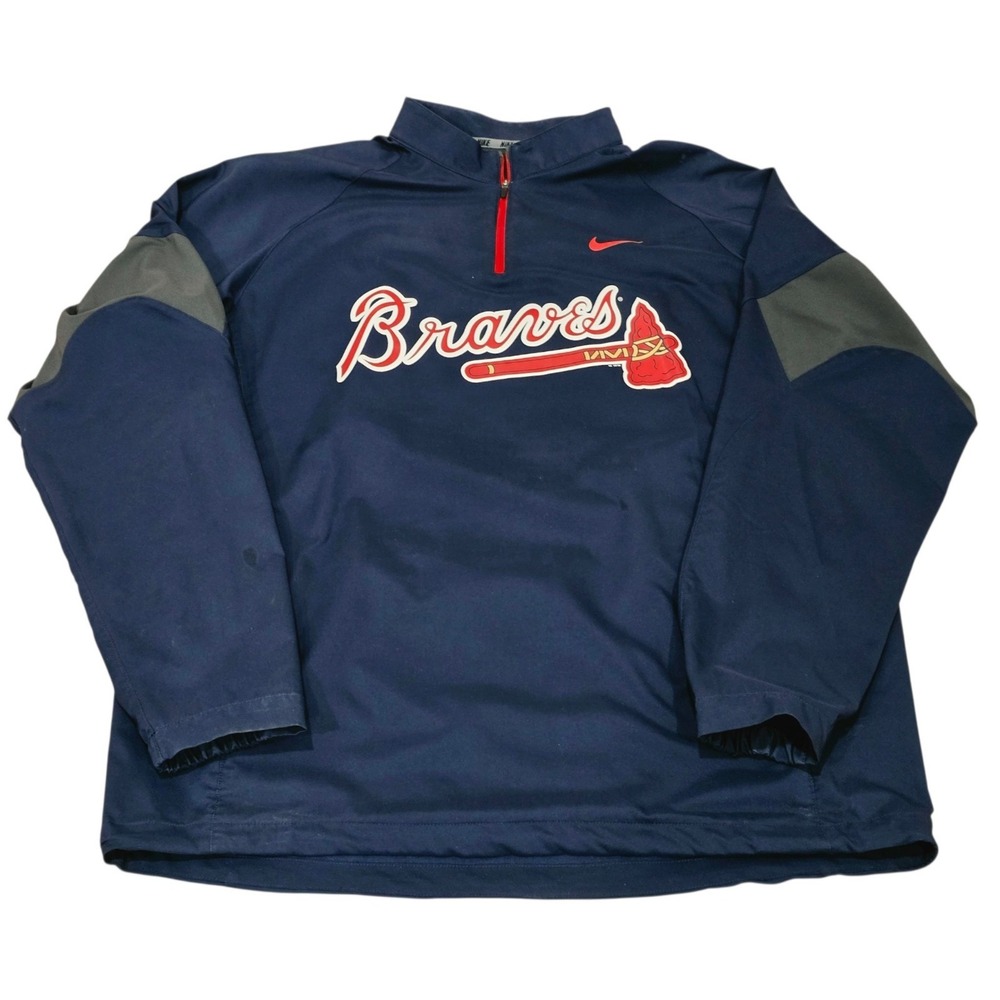 Nike Atlanta Braves MLB 1/4 Zip Pullover Jacket Mens XL Navy Red Baseball